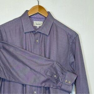 Ted Baker Men's Endurance Fabric With Flip Cuffs Purple Shirt Size 17 32-33